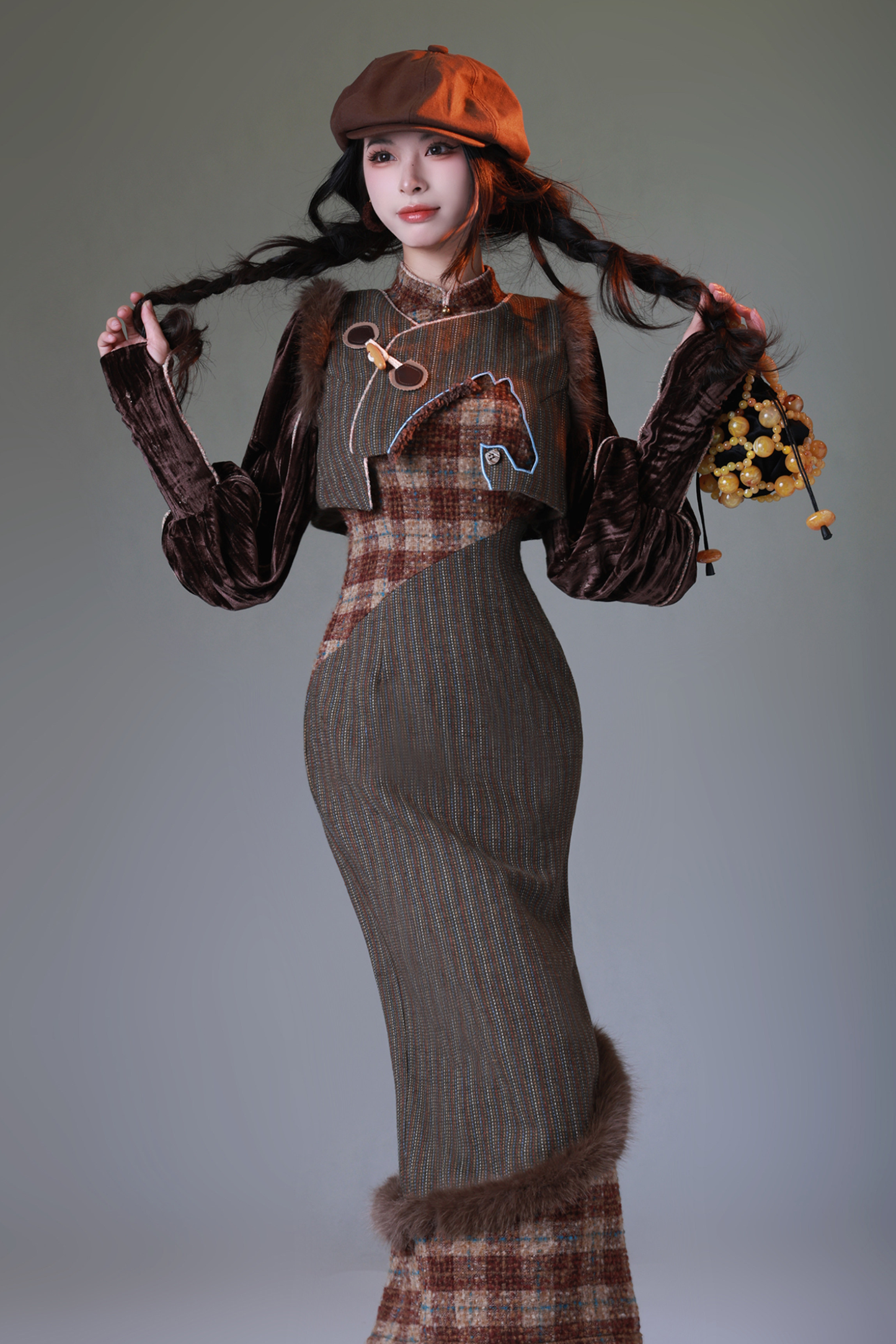 Check Retro Girly Long Dress