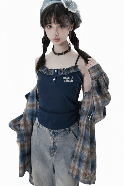 Check Loose Shirt + Tank Top