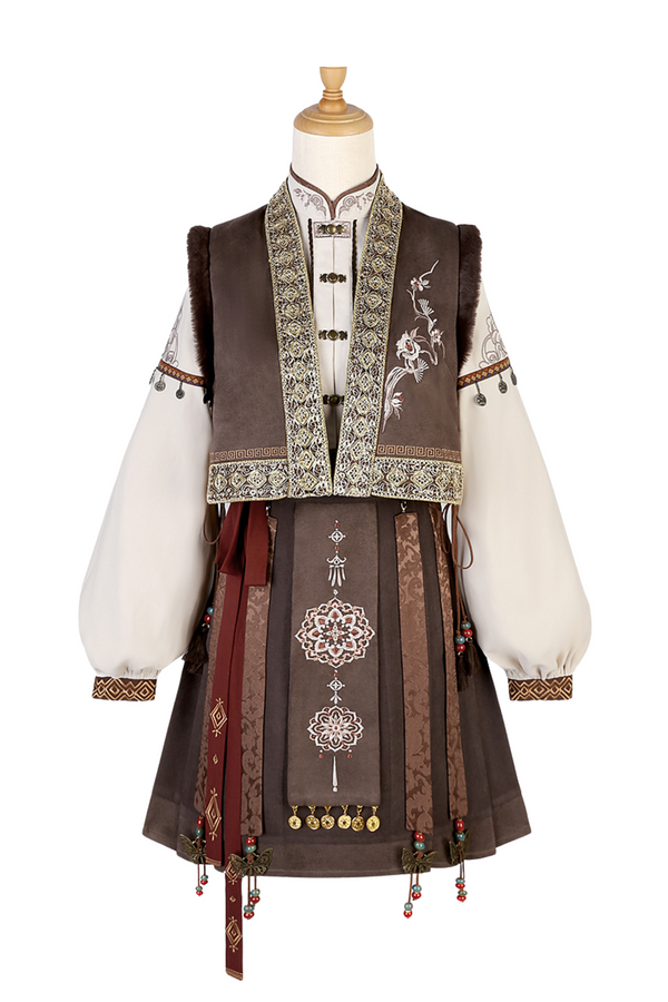 Retro exotic vest + shirt + skirt