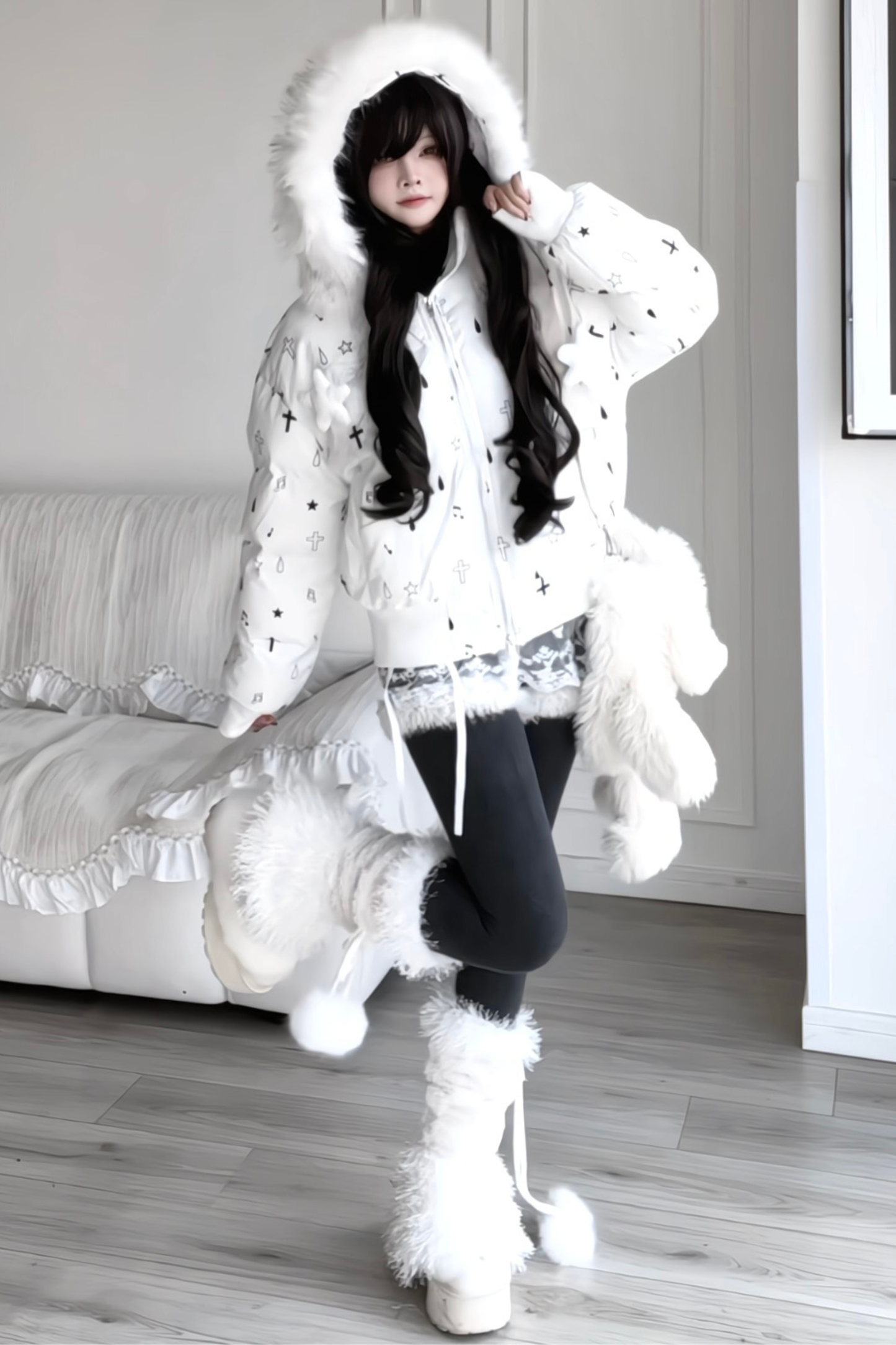 Fur Hood Cloth Design Down Jacket