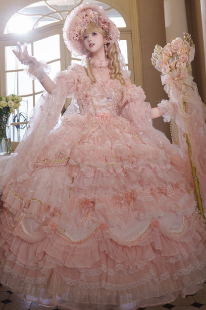 スイートフラワーゴージャスティーパーティーロングロリータドレス