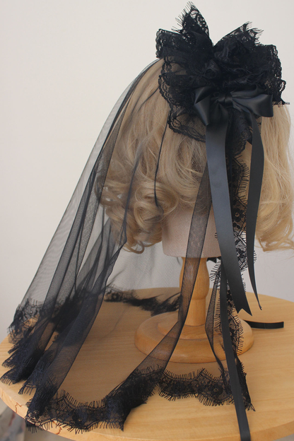 ダークレースゴシックハット+ベール+ヘアバンド+チョーカー+スリーブ