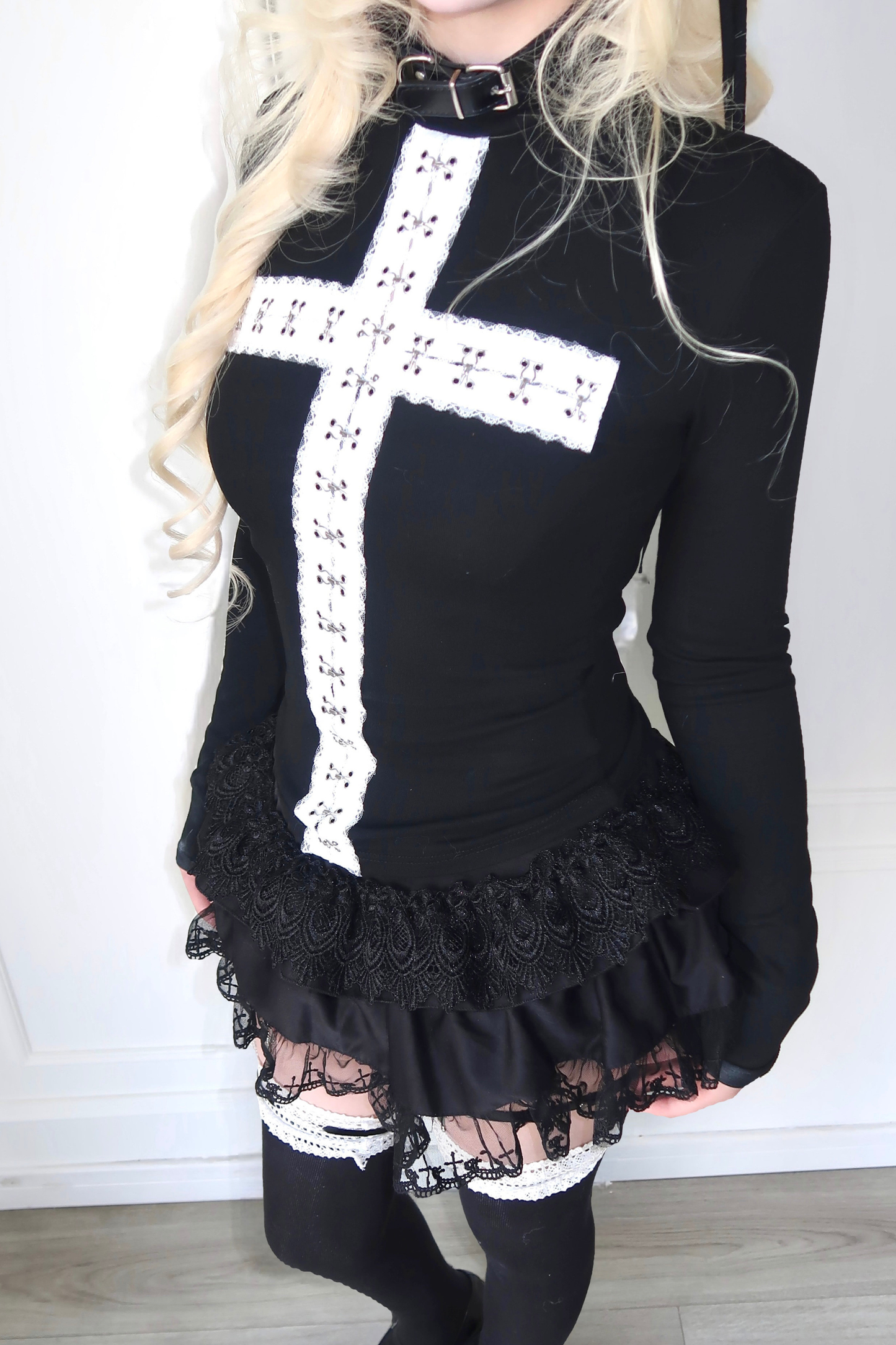 ゴシックレースクロストップス+スカート