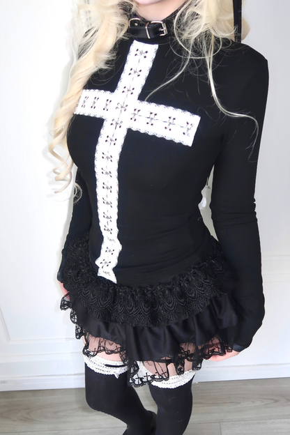 ゴシックレースクロストップス+スカート