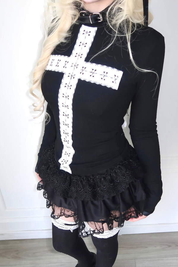 ゴシックレースクロストップス+スカート