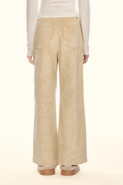 ストレートスエードパンツ+ファーベルト