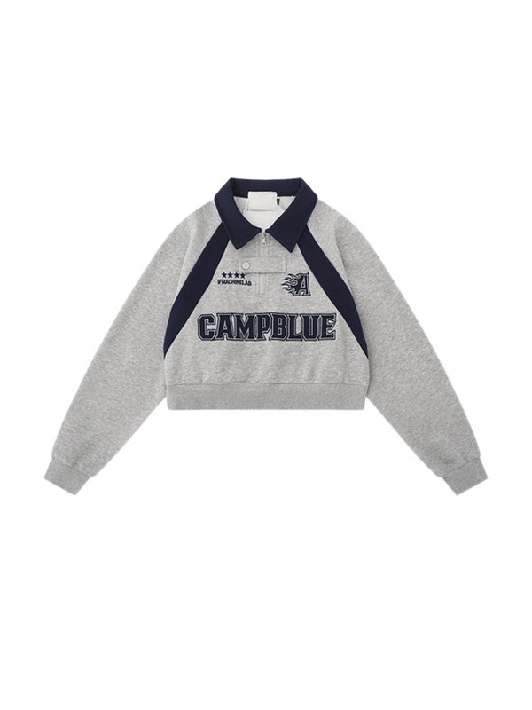 American Retro Block Color Polo Collar Loose Sweatshirt