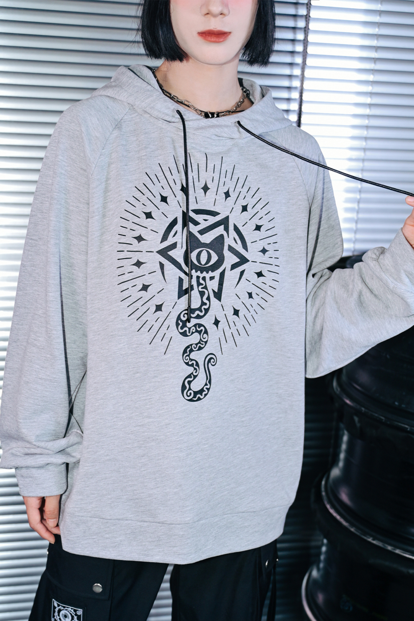 Gray Hooded Trendy Style Casual Top