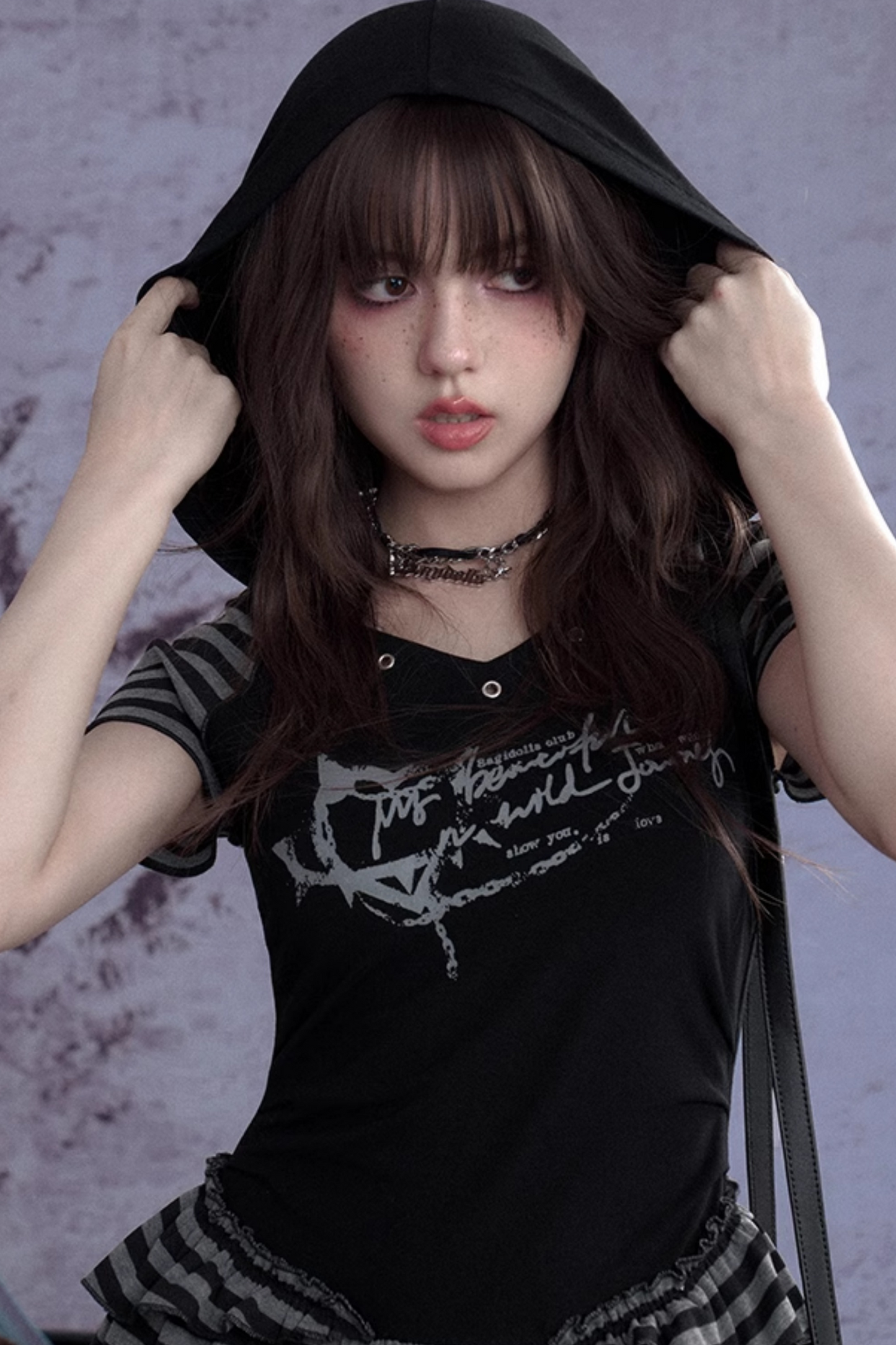 Vestido con capucha a rayas Y2K Punk