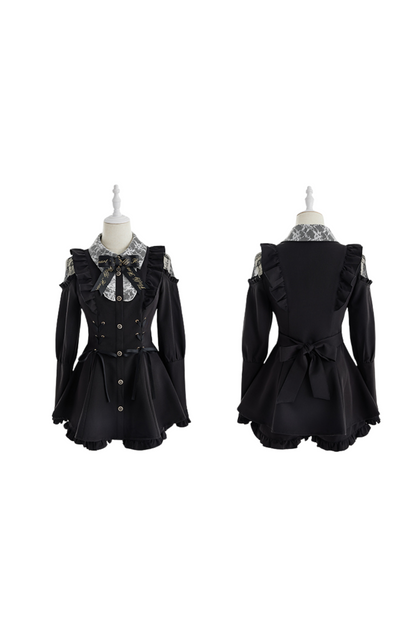 [Reserved product] Race Shear Shoulder Frill Ribbon Design Suit