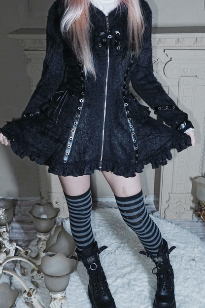 Cat Ear Hood Zipper Dress
