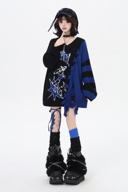 ダークストラップデザインルーズセーター