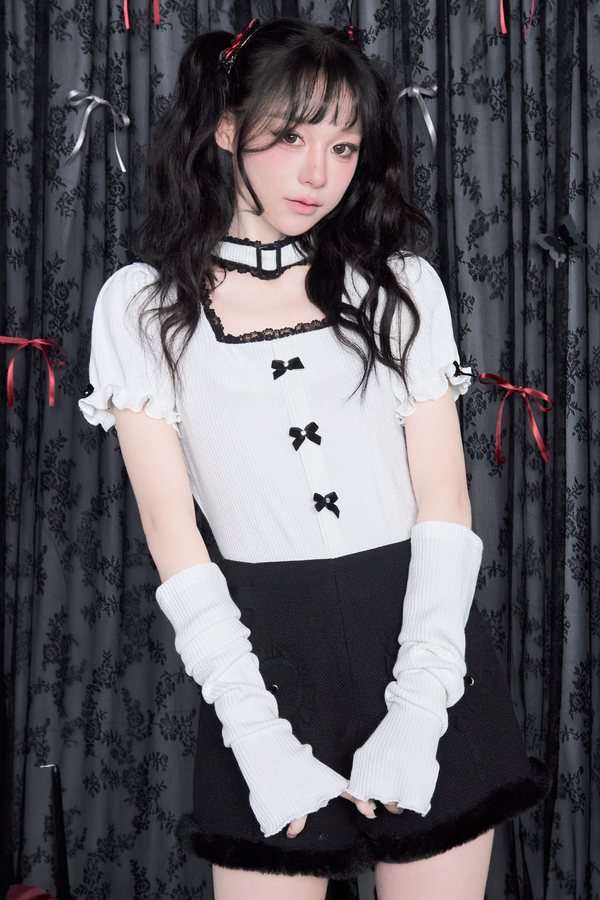 Dark sweet ribbon knit top + sleeves