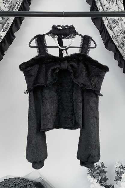 レースリボンオフショルダートップス