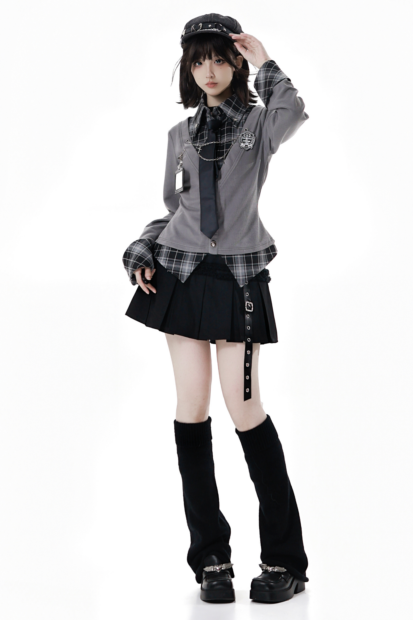 カレッジロールアップシャツ+スカート+ネクタイ