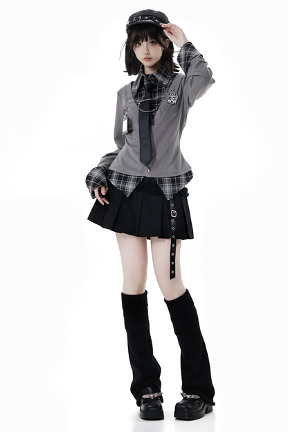 カレッジロールアップシャツ+スカート+ネクタイ