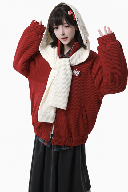 アップルブラックティーフリースコート+フーディー+ロングスカート+ショートスカート+フードマフラー