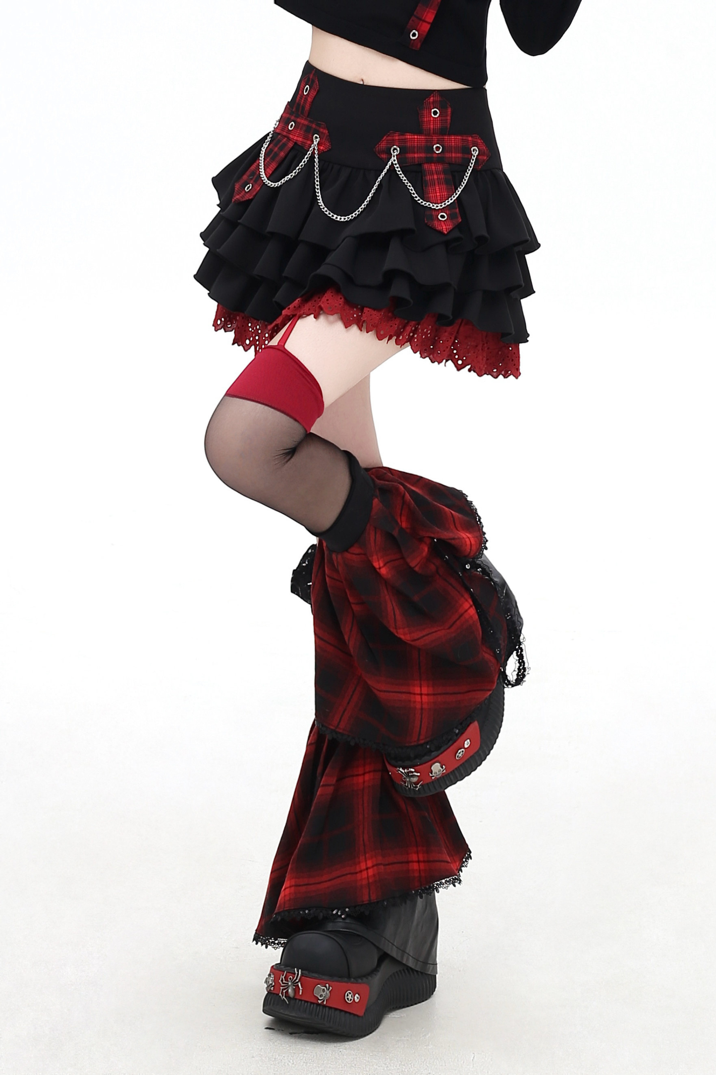 Plaid Chain Tiered Skirt