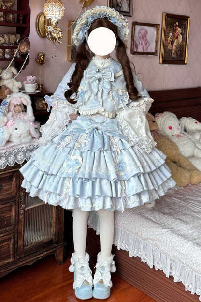 レイヤーフリルスイートプリンセスロリータジャンパースカート+テール+ヘアバンド+ケープ+ボンネット