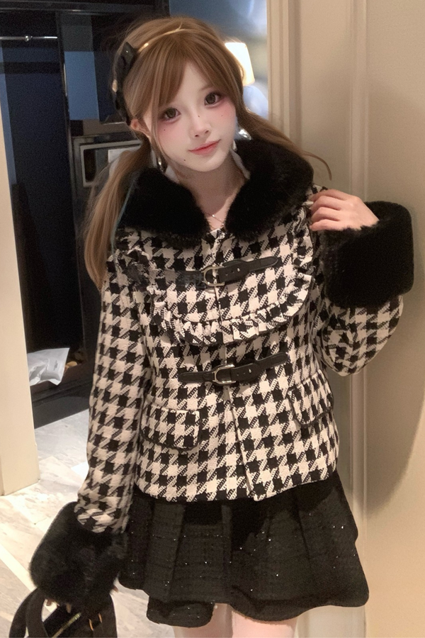 Staggered Lattice Sweet Jacket + Black Lame Skirt