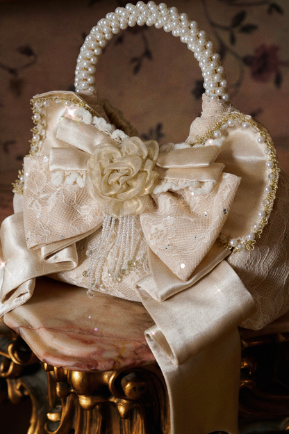 サテンリボンパールハンドバッグ