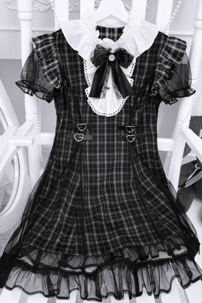 ダークサブカルチャーレースチェックドレス