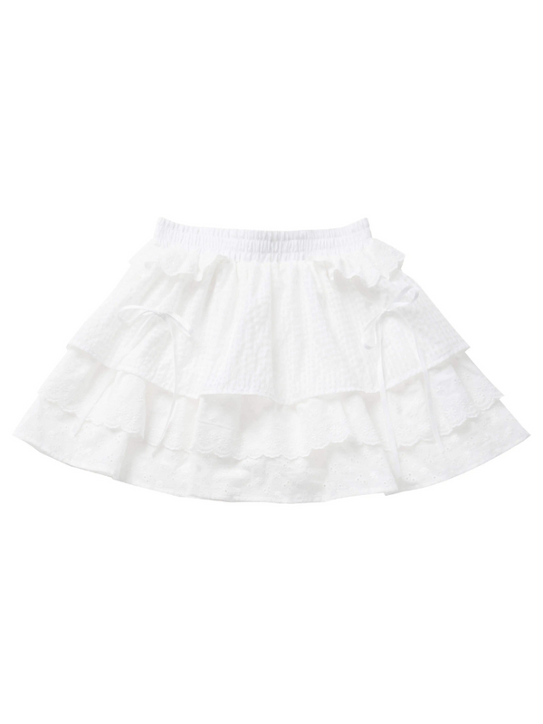 ガーリーフラワーピンクトップス＋ホワイトレーススカートデザインセット