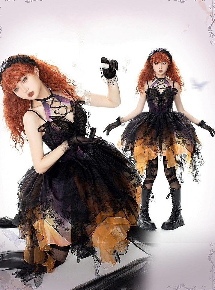 【12月16日予約締切】withered leaf butterfly1.0ゴシックホルターネックバタフライアシメチュールドレス