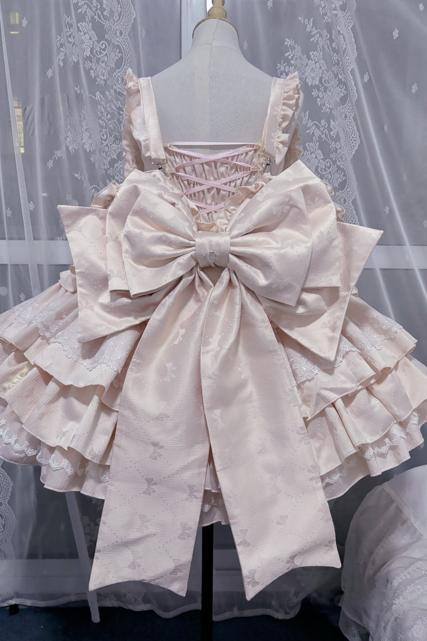 レイヤーフリルスイートプリンセスロリータジャンパースカート+テール+ヘアバンド+ケープ+ボンネット