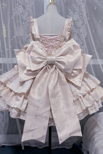 レイヤーフリルスイートプリンセスロリータジャンパースカート+テール+ヘアバンド+ケープ+ボンネット