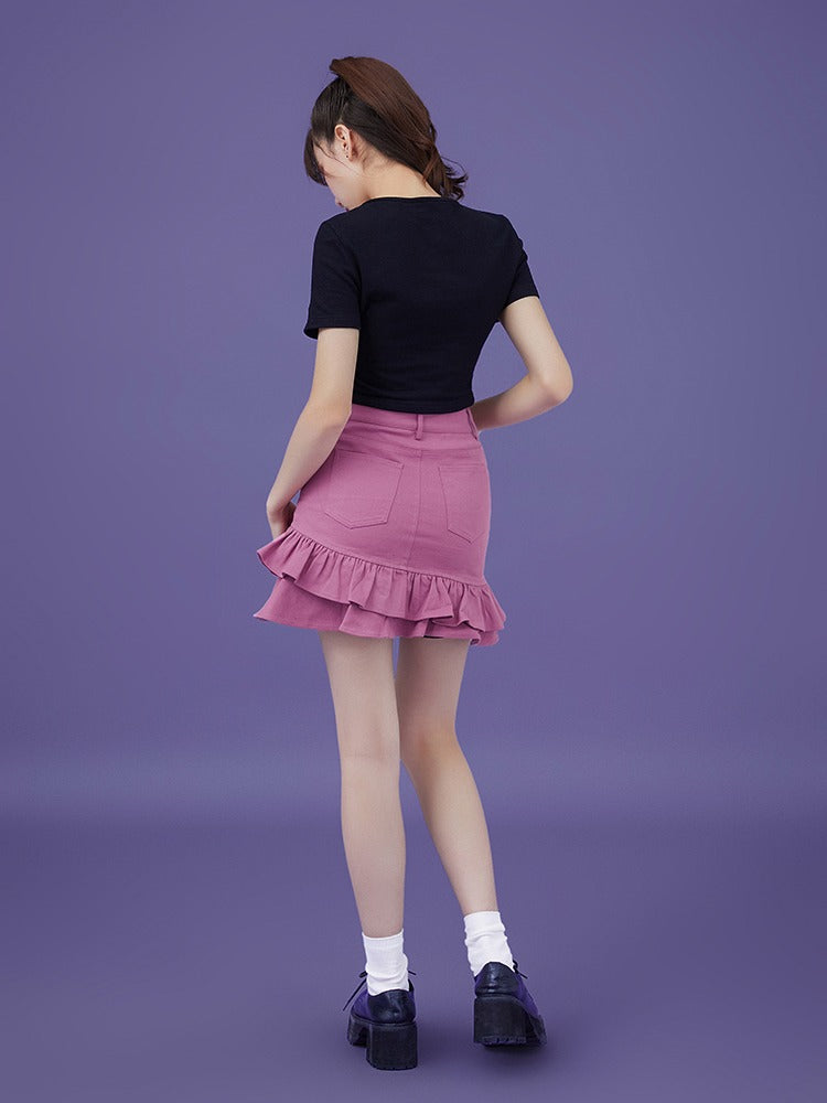 Spicy Berry Color Hip Skirt