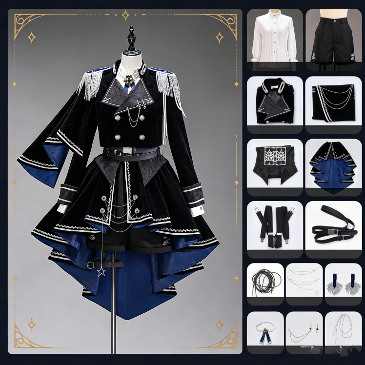 [Pre-order Deadline: December 7] Dark Blue & Black Royal Prince-Inspired Military Lolita Coordinated Outfit 1/2 + Complete Set in Ouji Style
