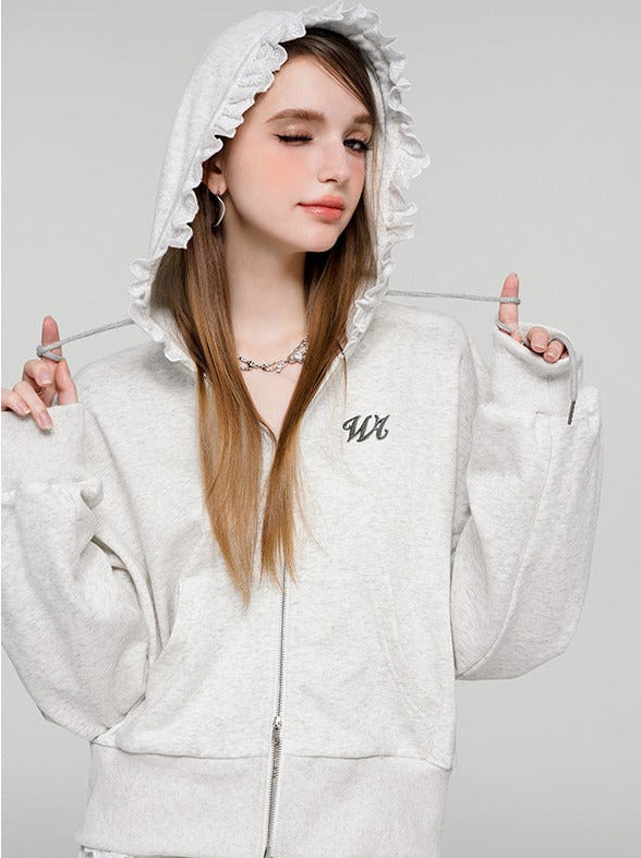 レースフードジップスウェットジャケット＋パンツ