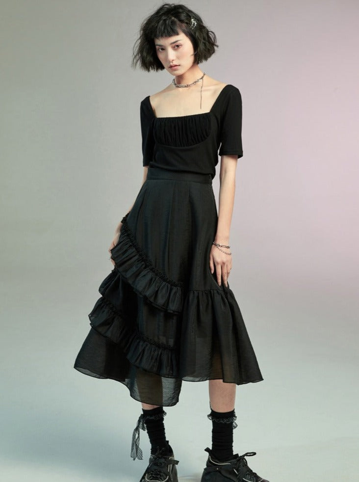 Black Frilled Sheer Skirt