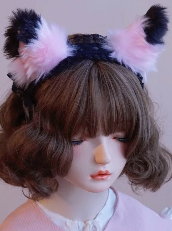 Black Pink Faux Fur Catsuit