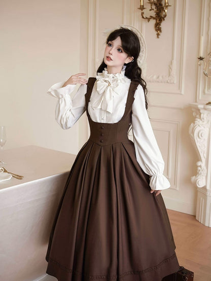 [Pre-order Deadline: April 14] Classic Lapel Shoulder Sweet Lolita Corset Long Suspender Dress