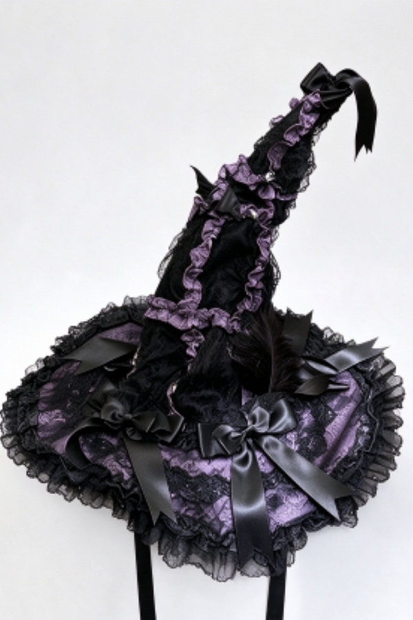 【10月30日予約締切】Purple And Black Gothic Lolita Series Accessories (Choker, Bat Wing Train, Detachable Princess Sleeves, Bunny Ear Hat, Witch's Hat)