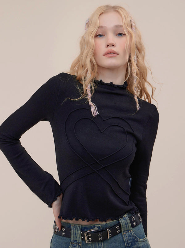 アメリカンレトロラブタートルネックスリムニット