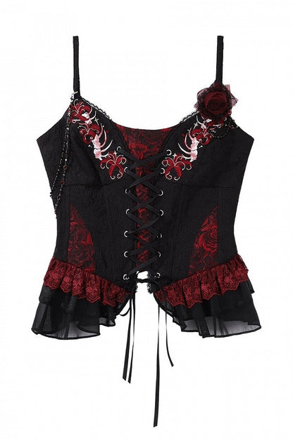 [Pre-order] Red and Black Dark Gothic Lolita Jacquard Corset Bustier Top