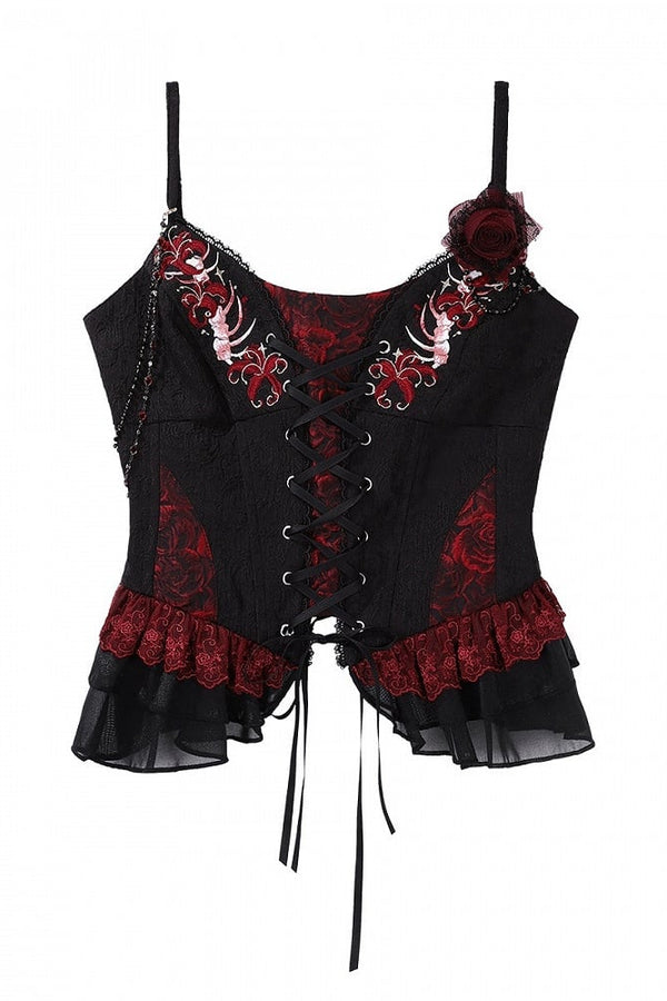 [Pre-order] Red and Black Dark Gothic Lolita Jacquard Corset Bustier Top