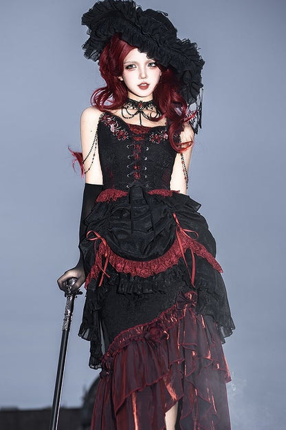 [Pre-order] Red and Black Dark Gothic Lolita Jacquard Corset Bustier Top