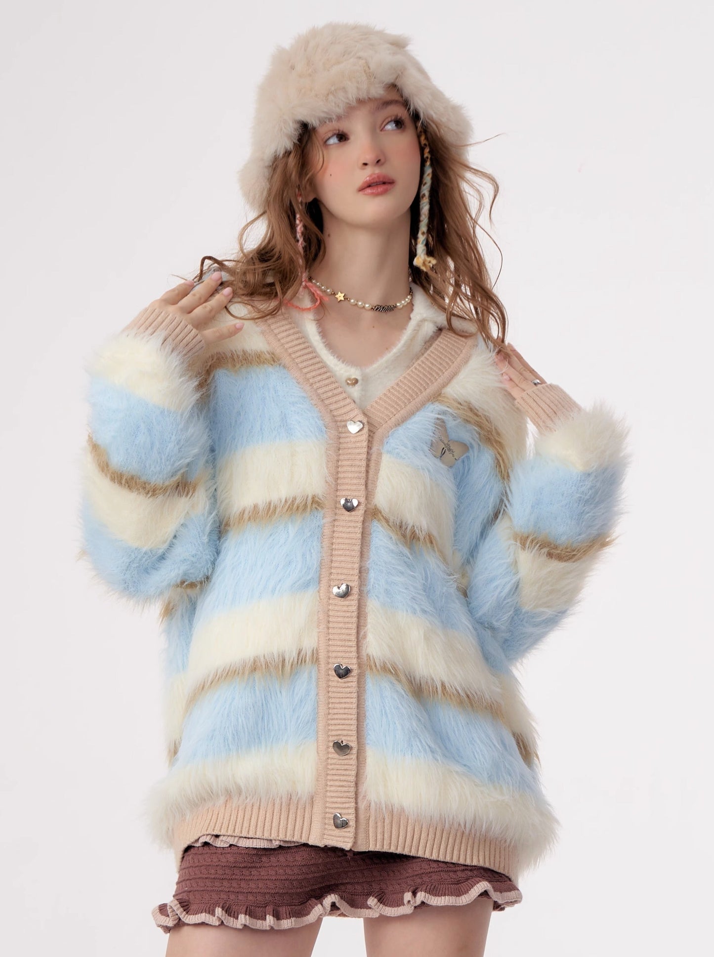 Butterfly Striped Fur Knit Cardigan