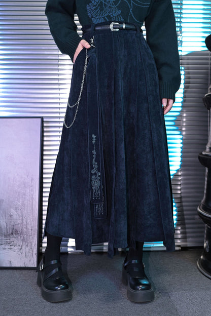 Weird House "Blue Tears" chenille multi-piece spliced streamer skirt women's autumn and winter black midi A-line skirt