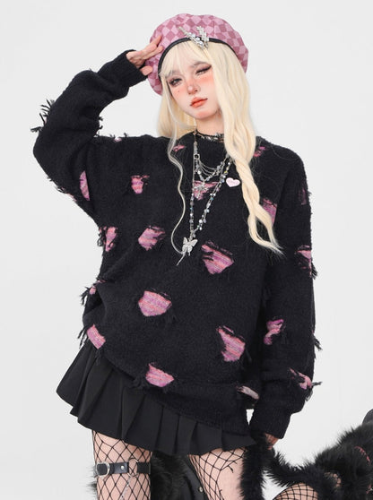 Damaged Dot Heart Knit