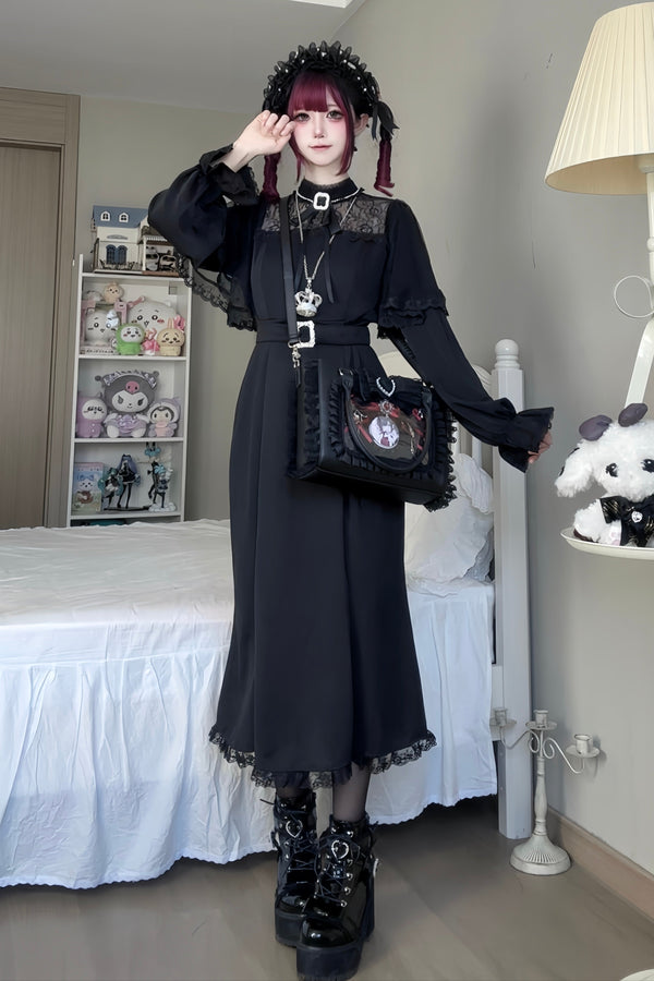 Clear Lace Elegant Bow Long Dress