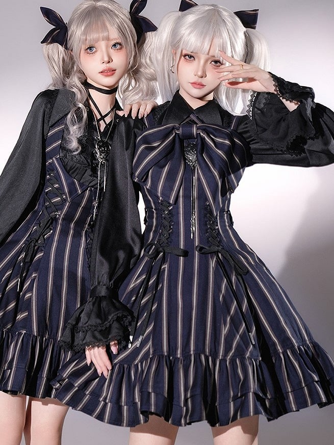 【12月29日予約締切】ゴシックロリータストライプリボンサスドレス