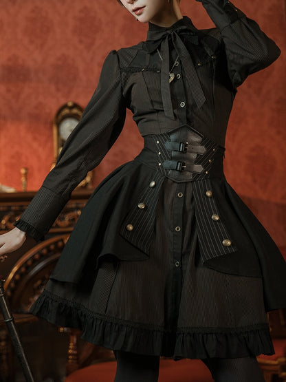 Steam Continental Dark Retro High Waist Stitch Leather Waistband Skirt