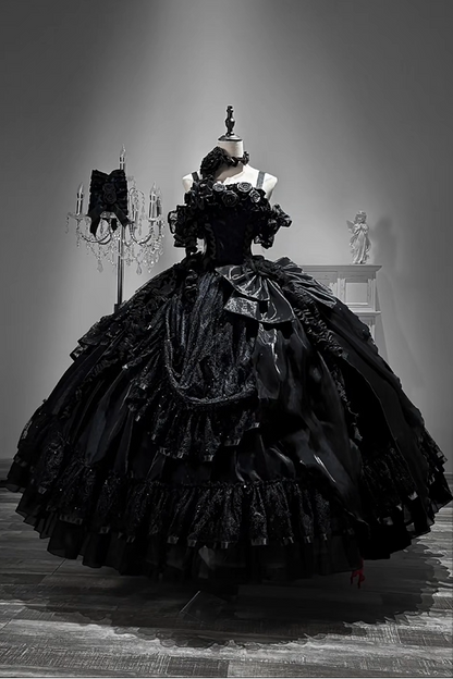 [Pre-order] Gothic Rose Wedding Lolita Gorgeous Tiered Corset JKS Dress