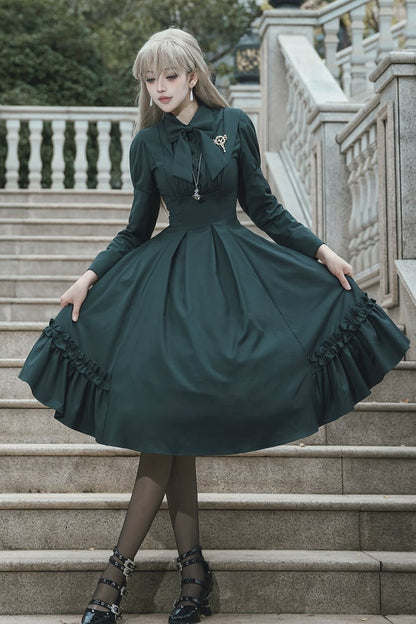 【12月9日予約締切】エレガントロングスリーブフリルリボンドレス