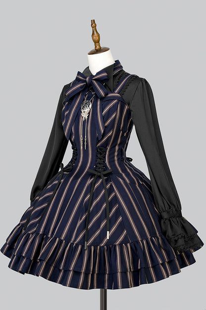 【12月29日予約締切】ゴシックロリータストライプリボンサスドレス